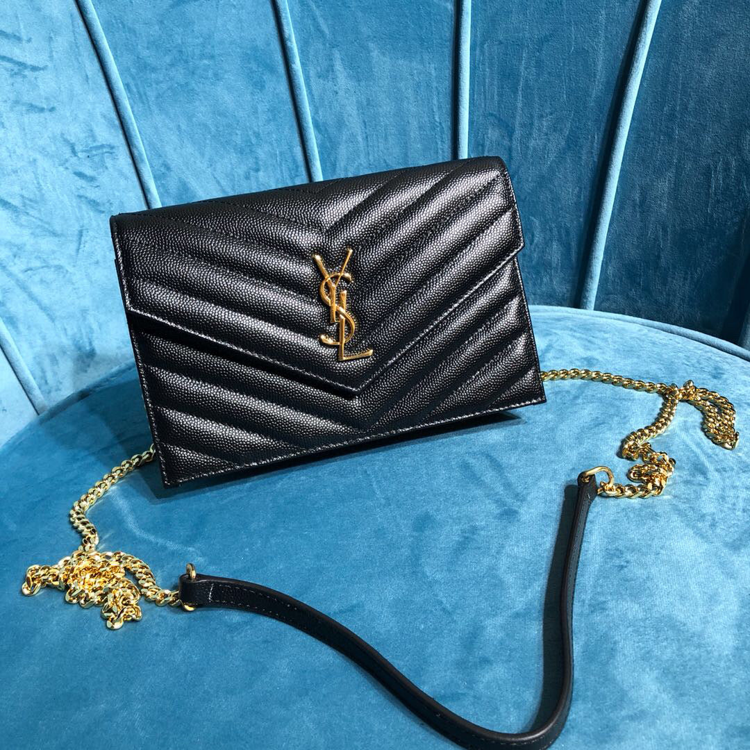 YSL Saint Laurent 9in 23cm 118 Monogram Quilted Black Shoulder Bag