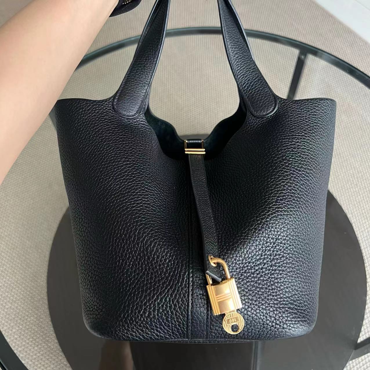 Hermes Picotin Stamp Golden Hardware Handbag Black Travel Bag