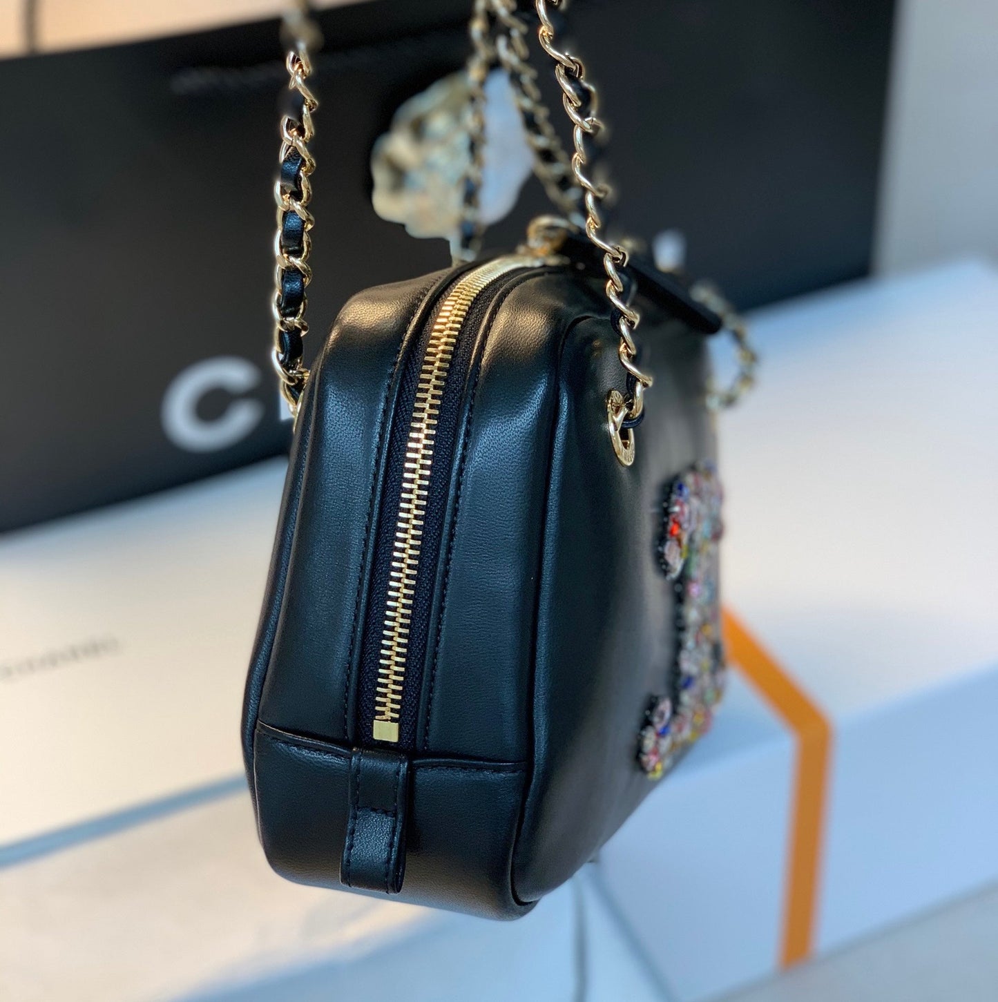 CHL Camera Cubic Diamonds 12.5cm Black Handbag
