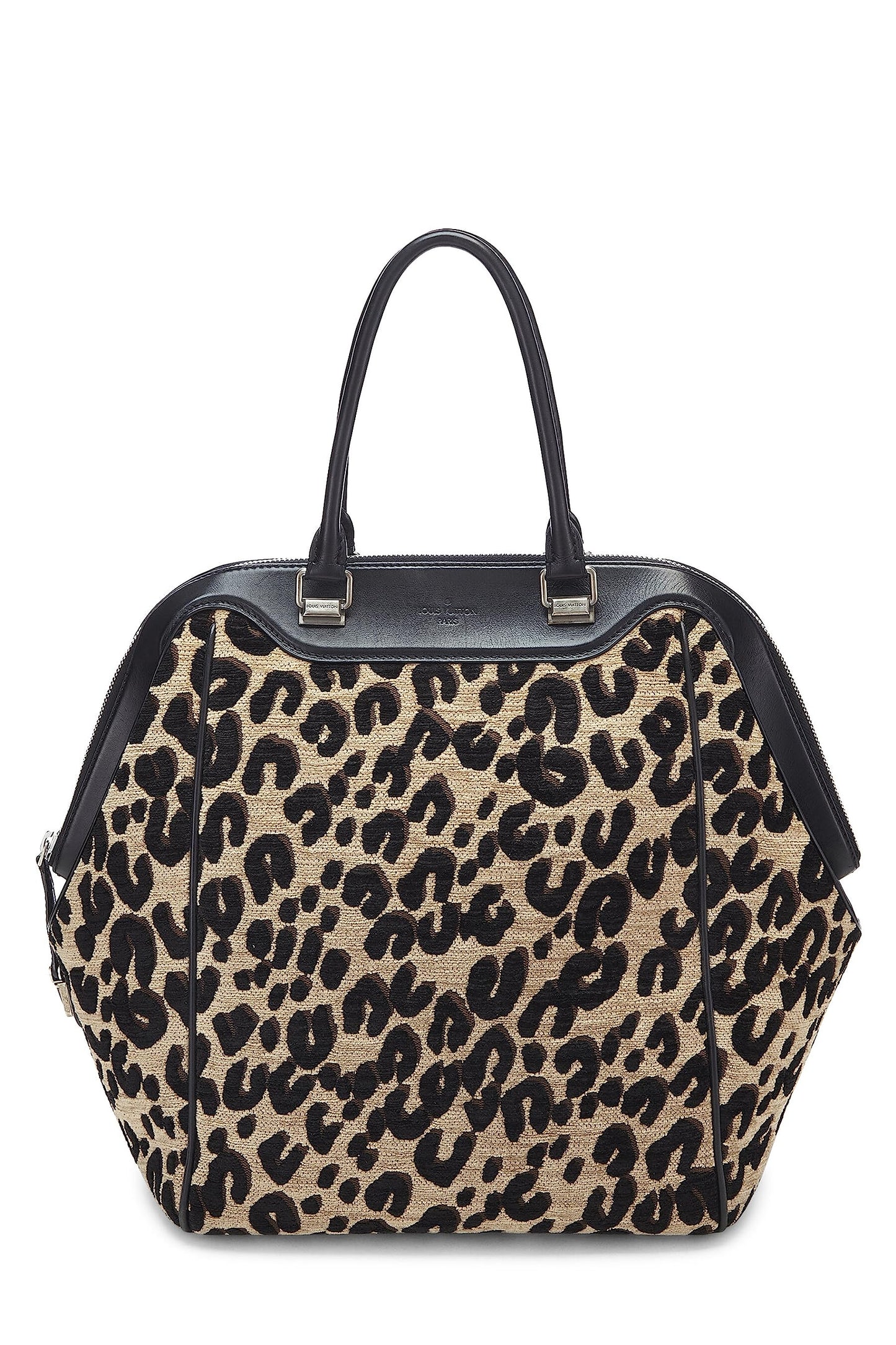 Louis Vuitton,  Tan & Black Leopard Chenille Tapestry North-South Tote, Black