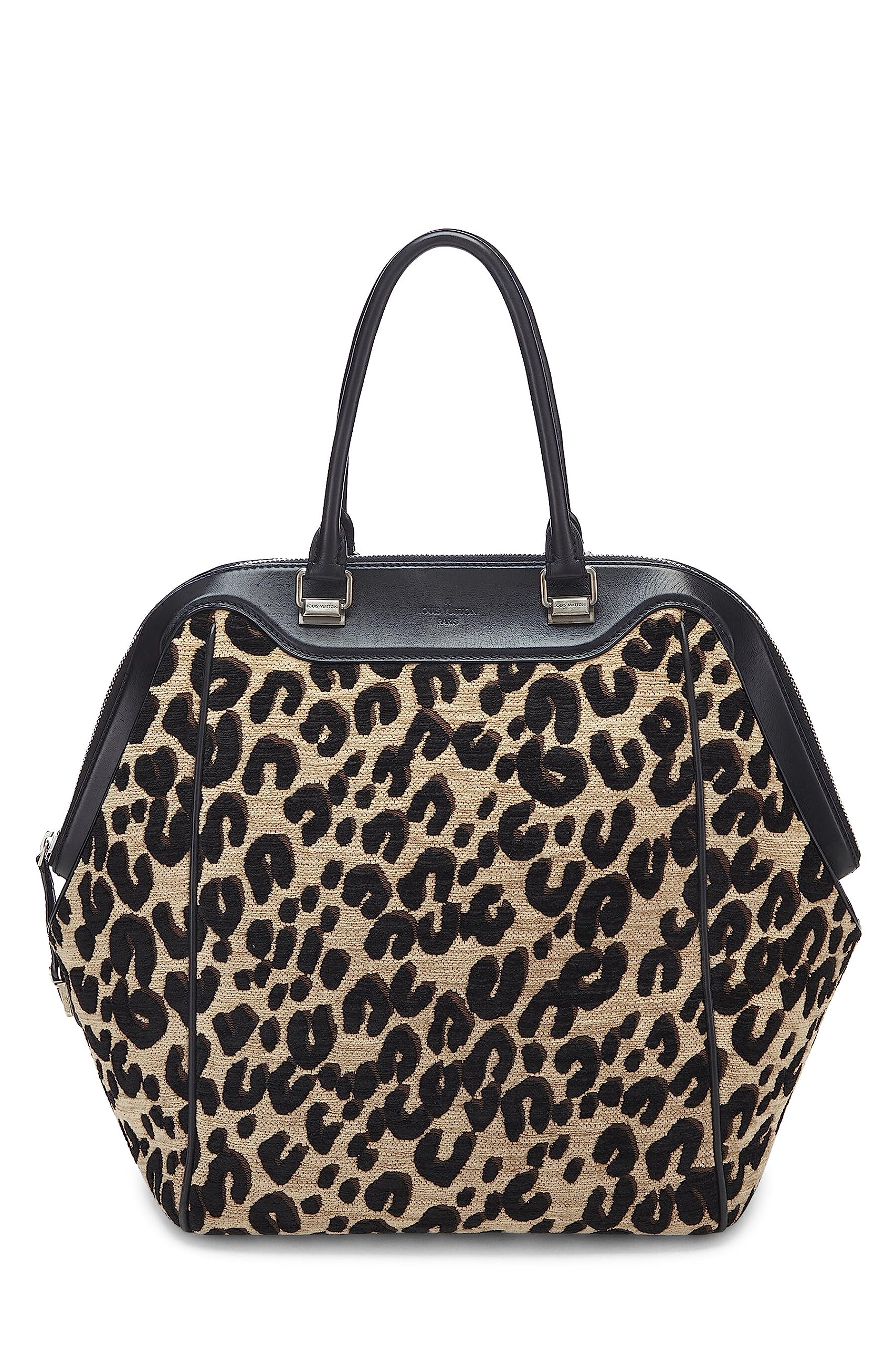 Louis Vuitton,  Tan & Black Leopard Chenille Tapestry North-South Tote, Black