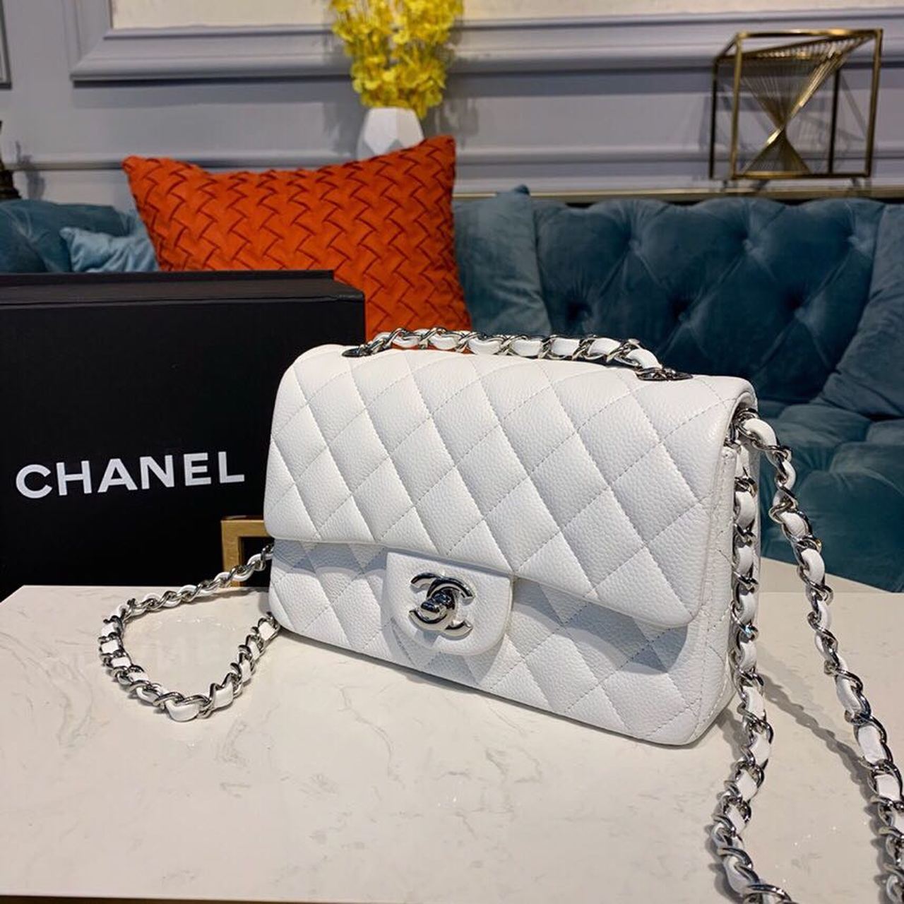 CHLSmall Classic Hardware , ’s White Silver Crossbody Bag