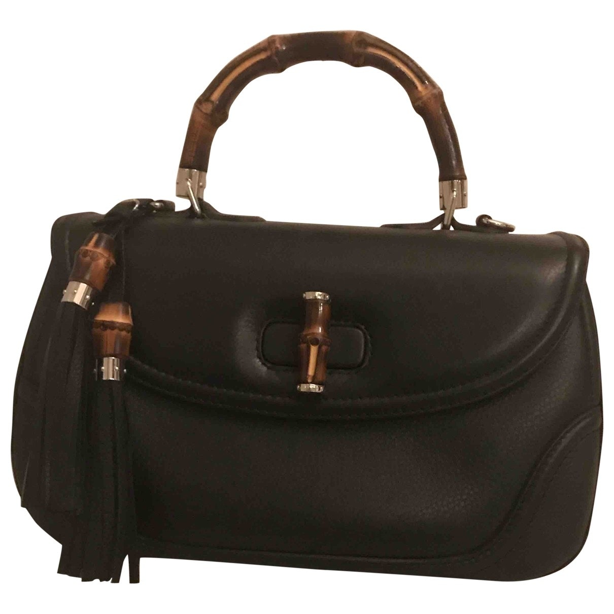 Gucci bamboo black leather handbag