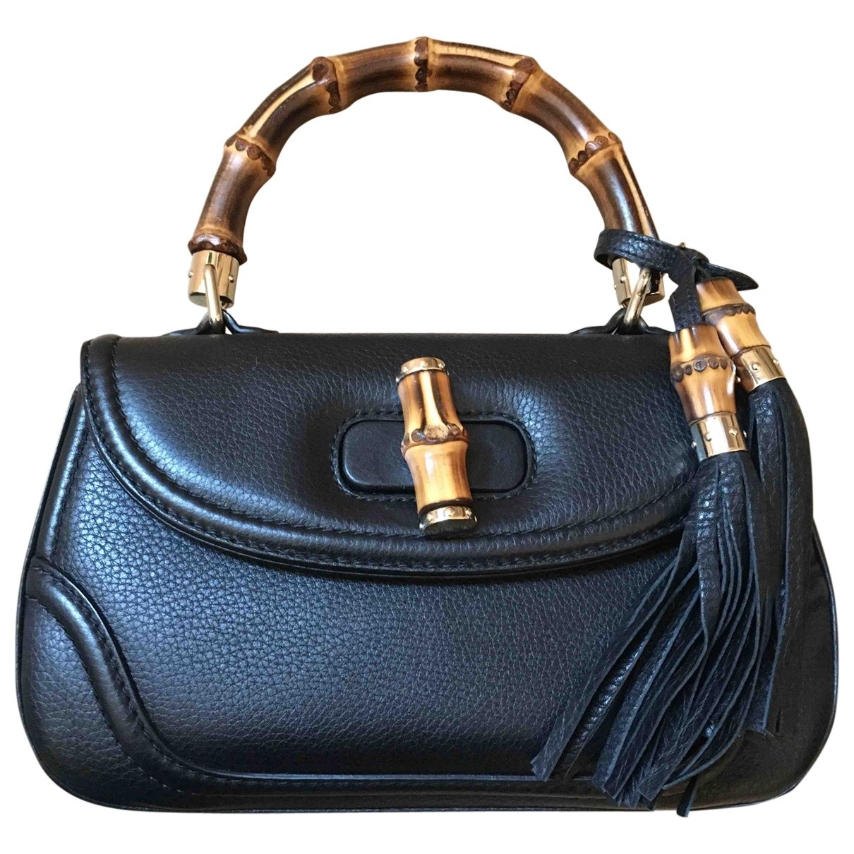 Gucci bamboo black leather handbag
