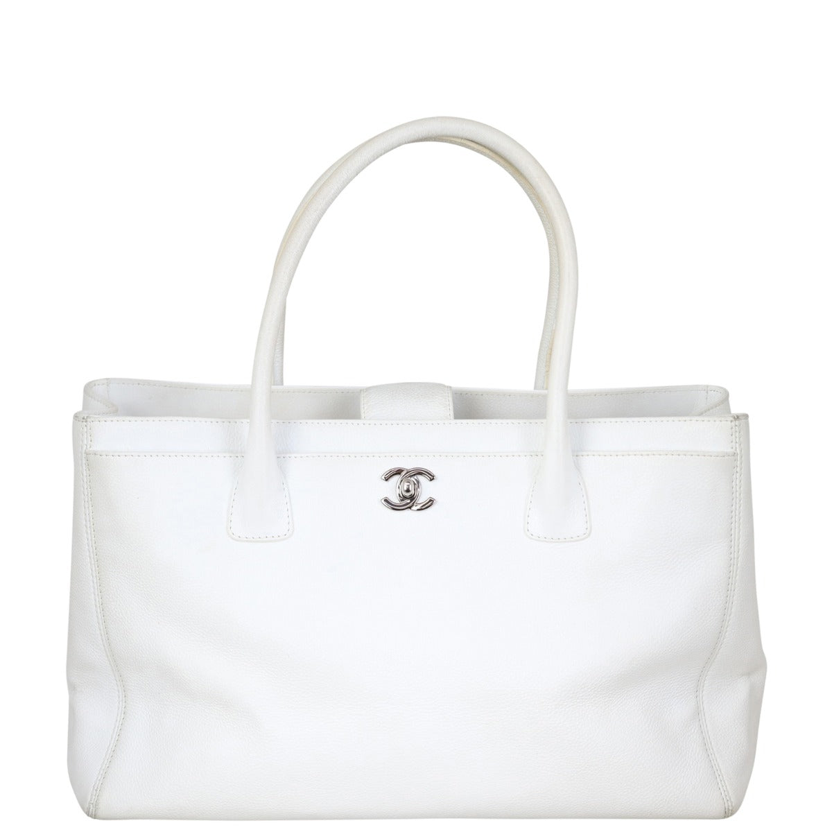 Chanel Cerf Tote Hardware White Silver Tote Bag