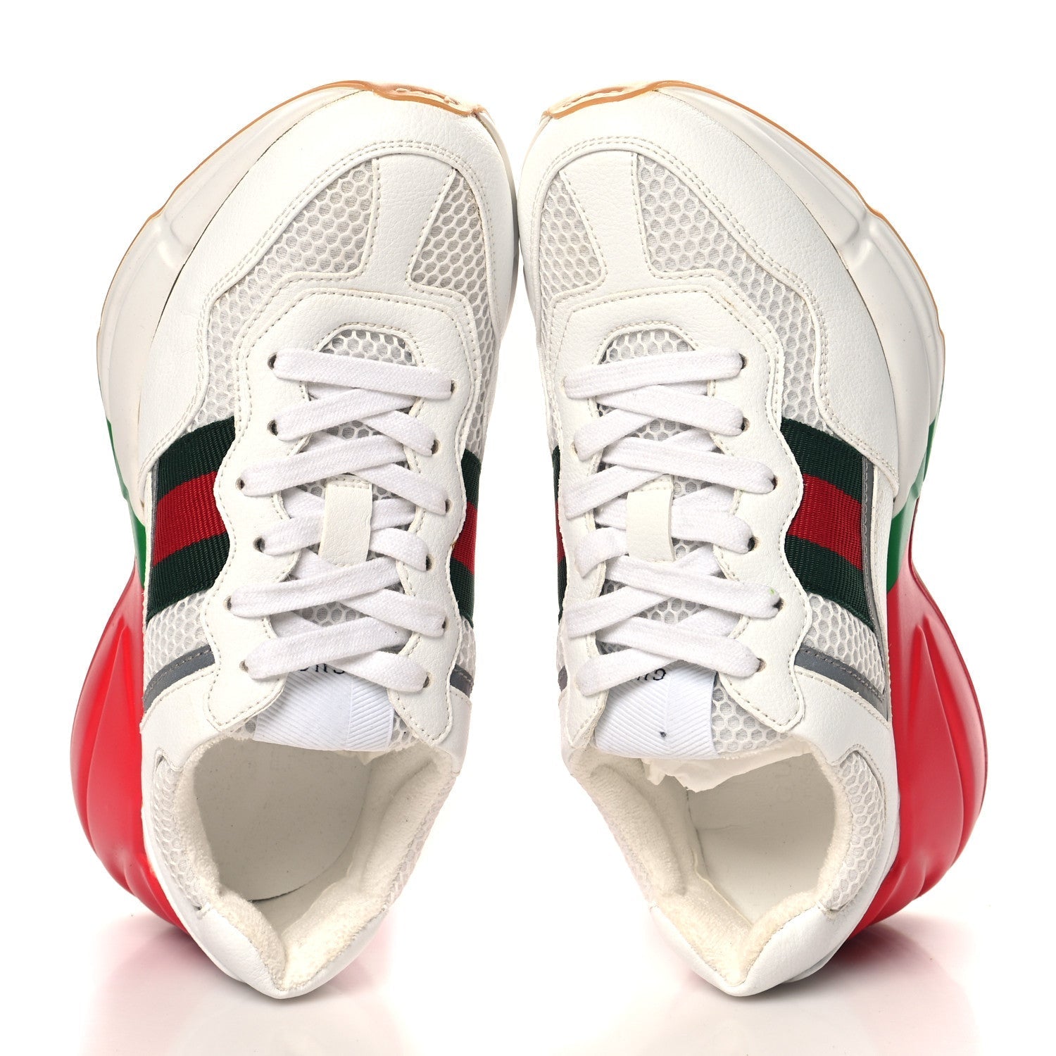 Gucci Lavaredo Eco Fabric Mesh Web Womens Rhyton Reflective Sneakers 35.5 Great White Green Red Silver