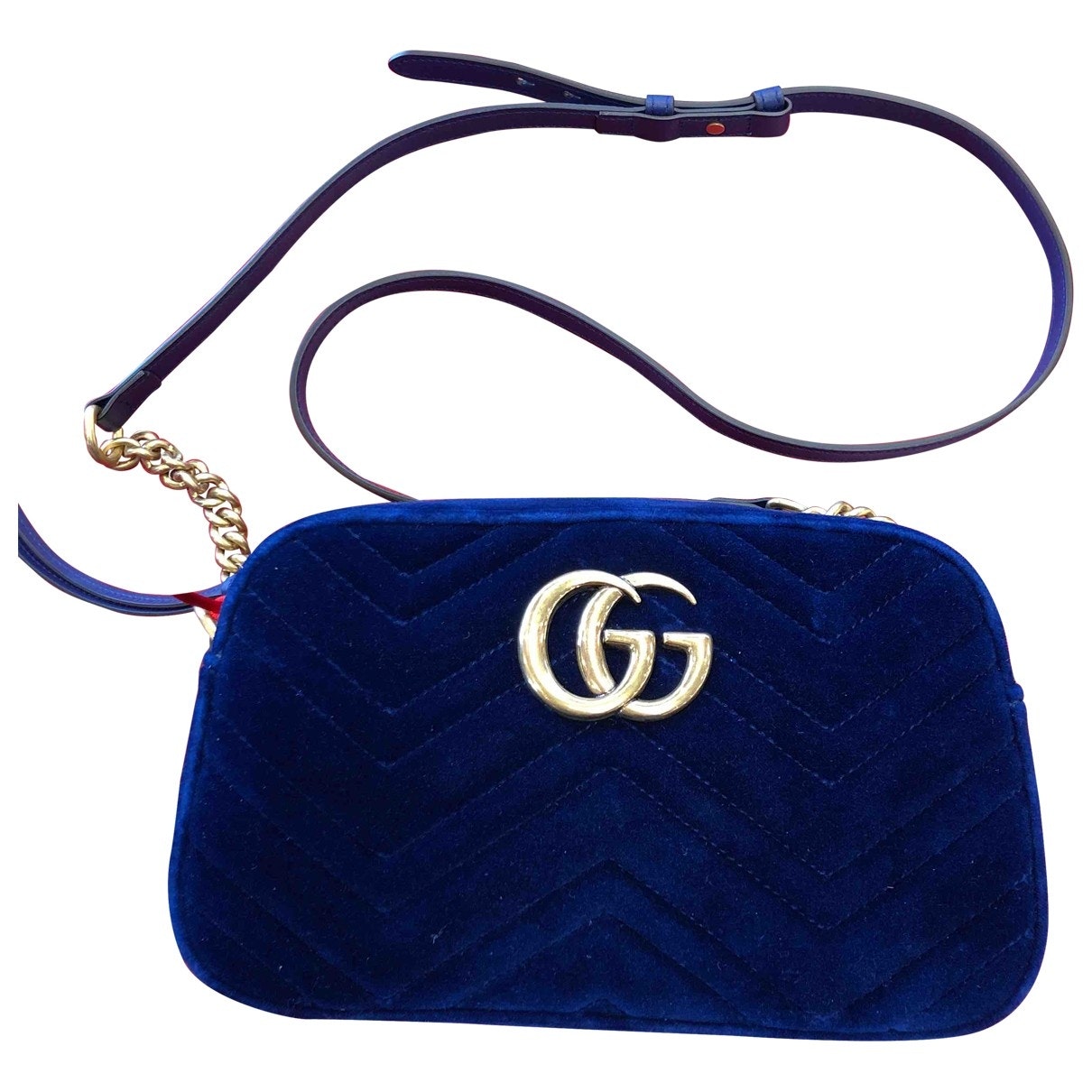 Gucci marmont blue velvet handbag