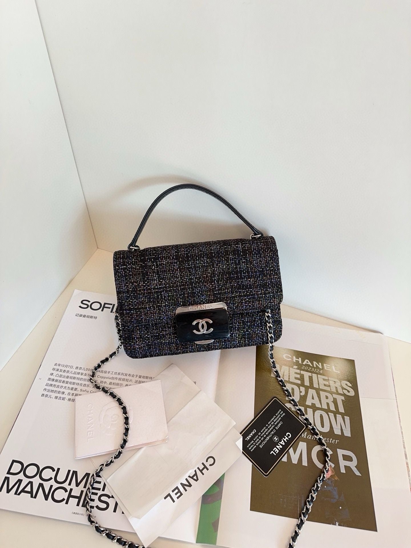 Chanel Classic flap CF mini bag woolen Black *cm-year