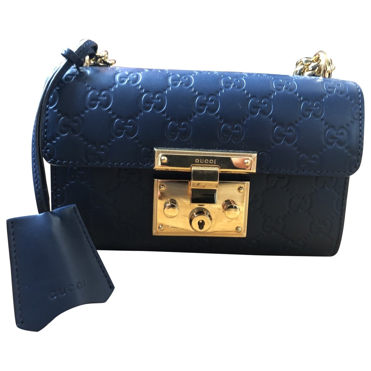 Gucci padlock blue leather handbag
