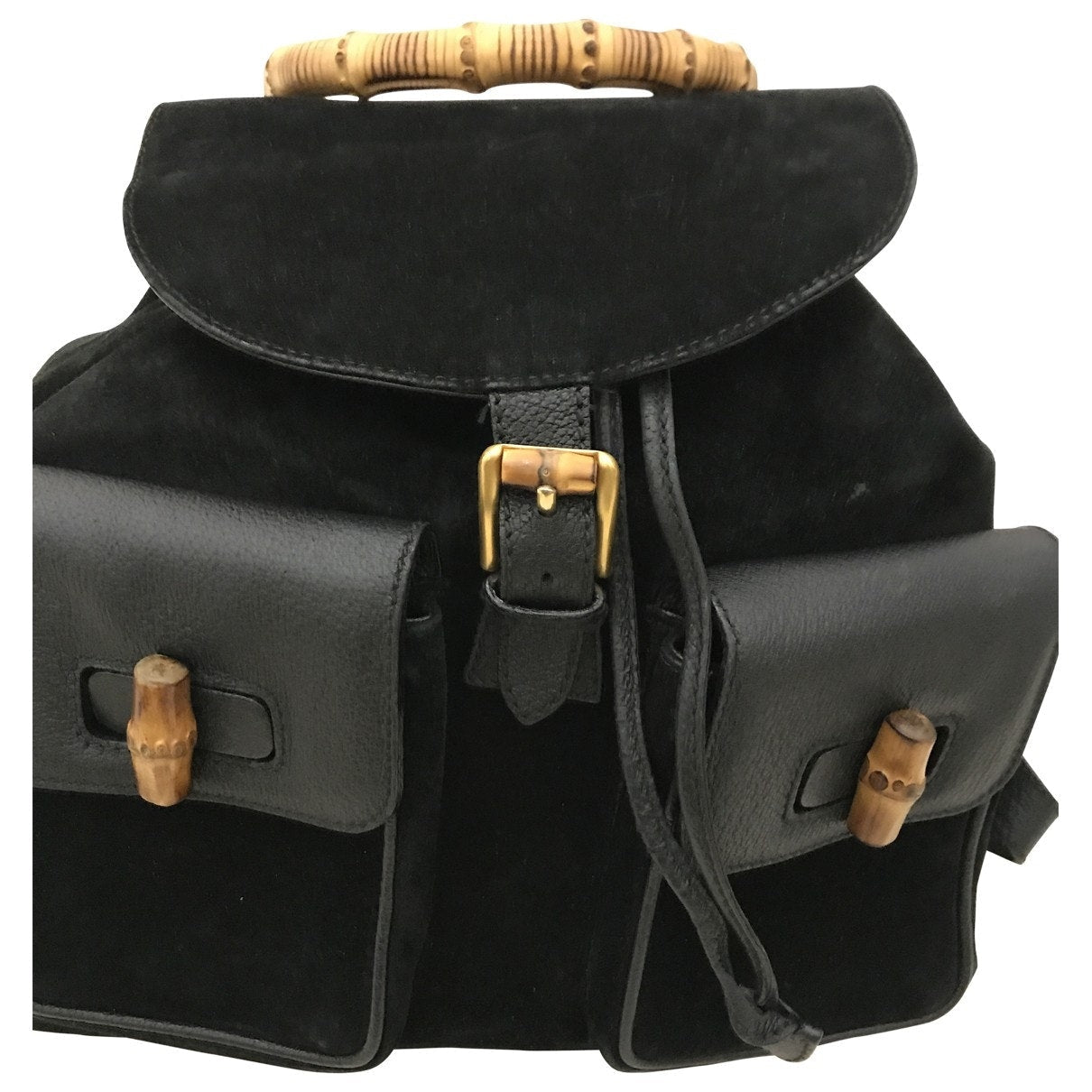 Gucci bamboo black suede backpacks