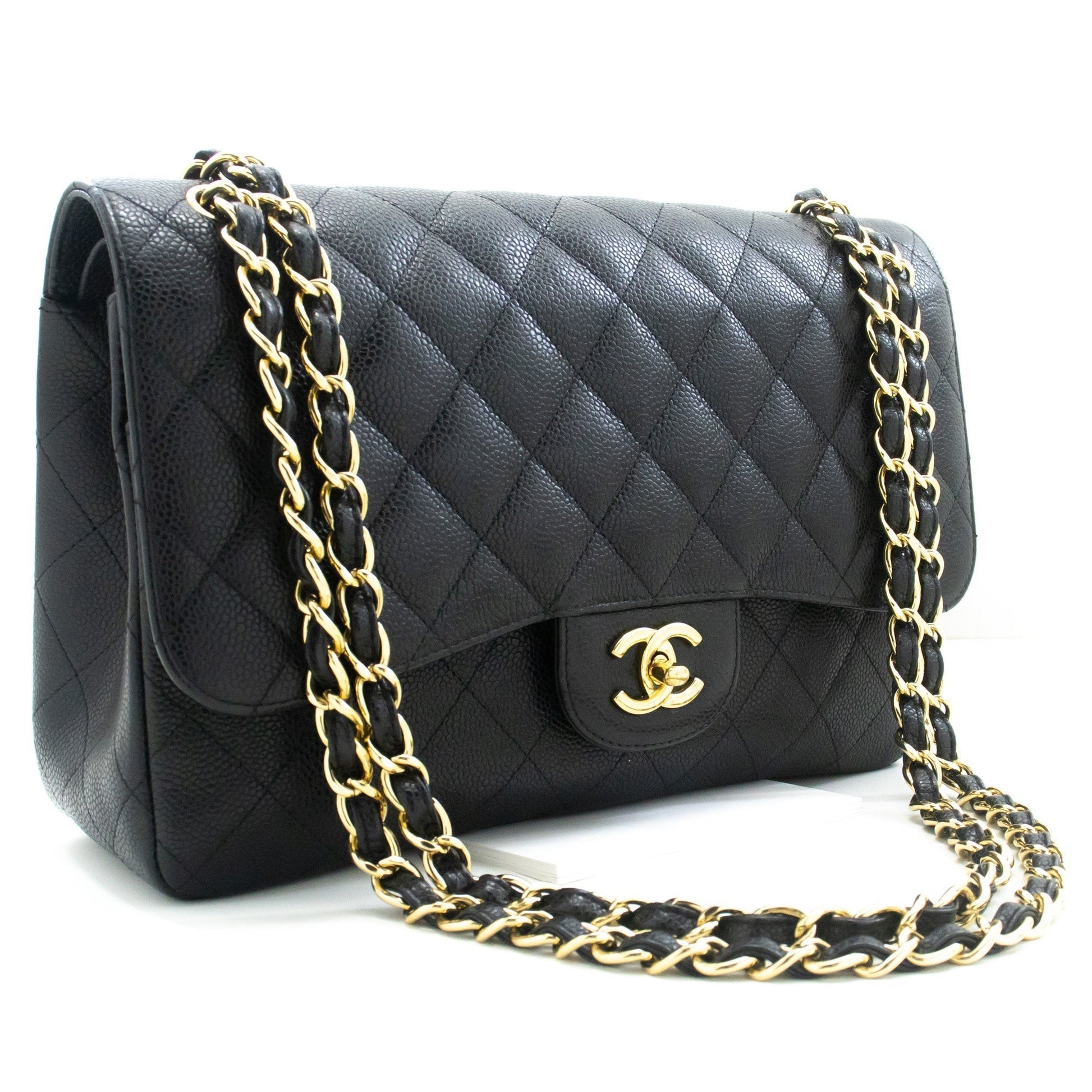 Chanel Classic Large " Grained Calfskin Chain Shoulder Bag Black