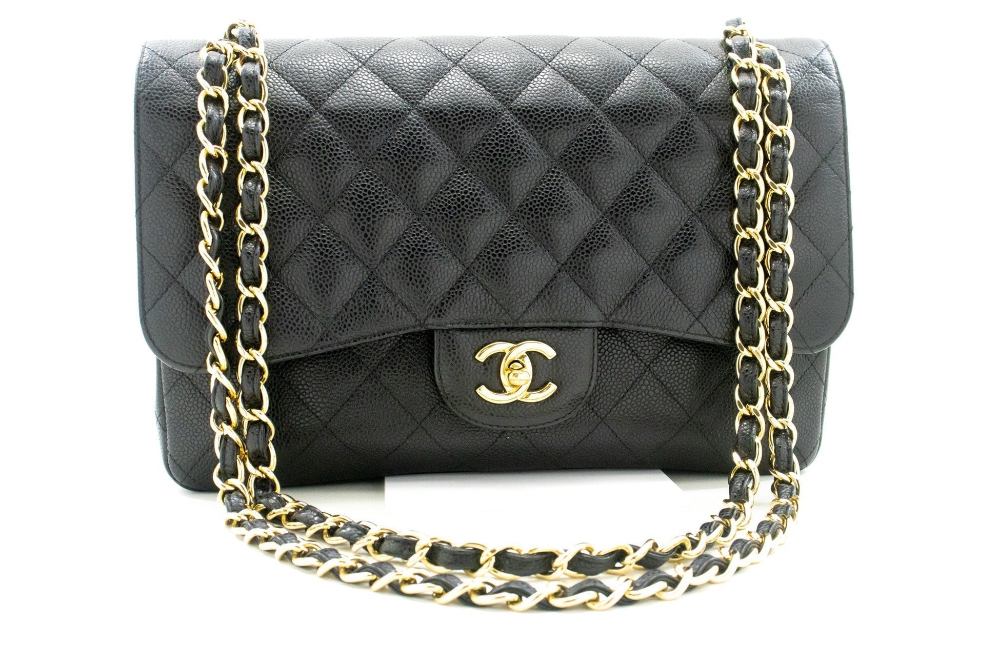 Chanel Classic Large " Grained Calfskin Chain Shoulder Bag Black