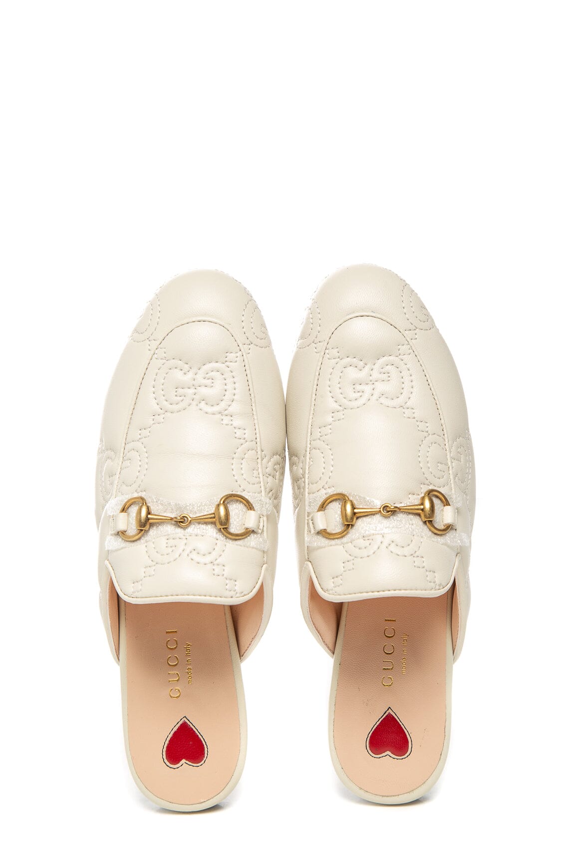 Gucci Cream GG Horsebit Leather Slip On Loafers SZ 35