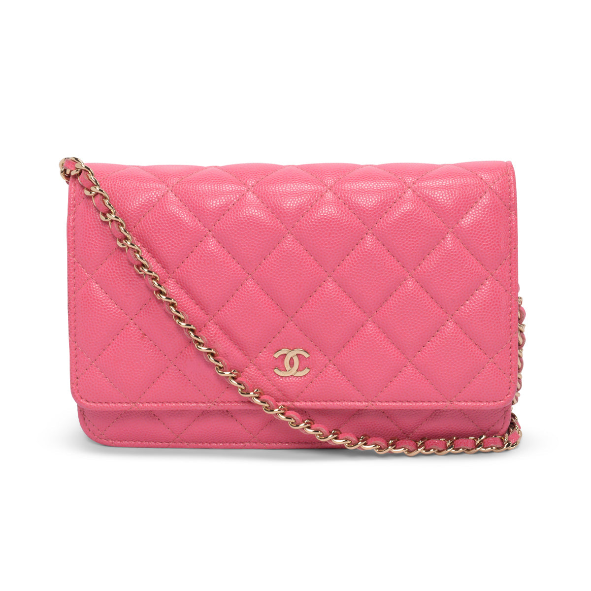 Chanel Pink Quilted Caviar Classic Wallet On Chain Bag