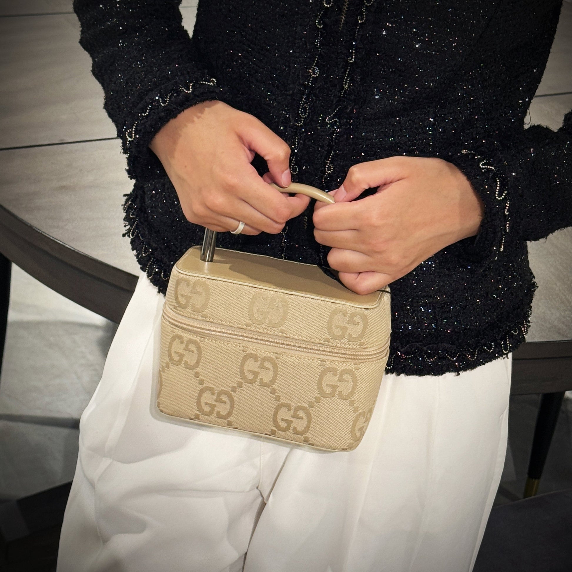 Gucci Vanity Bag Tws Canvas Beige Travel Bag