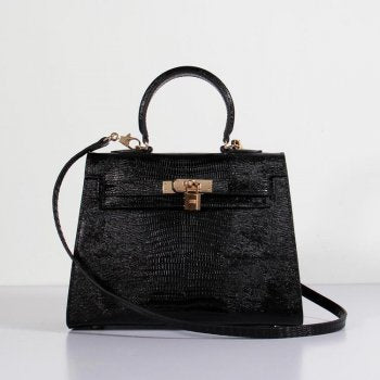 Hermes Luxury Kelly Cm Lizard Bag Leather Black Travel Bag