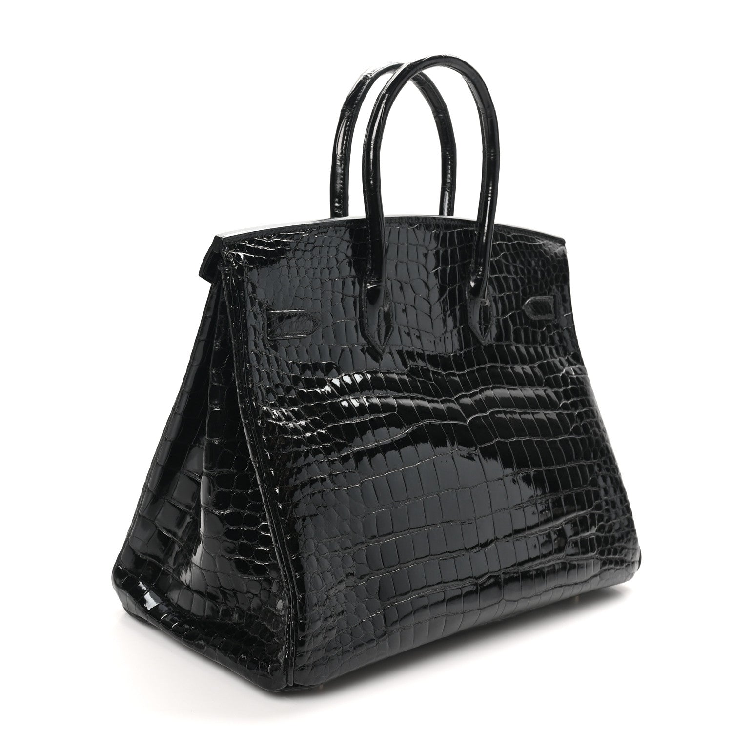 Hermes Shiny Porosus Crocodile Birkin Handbag Black Travel Bag 35 Black 1665761