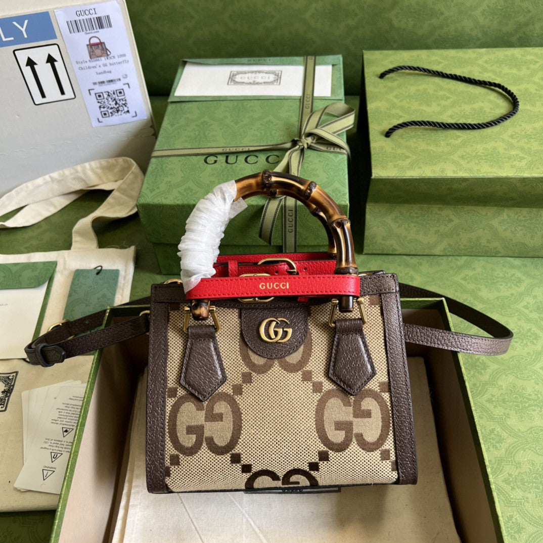 gg Diana Jumbo gg Camel Canvas Brown Mini Tote Bag
