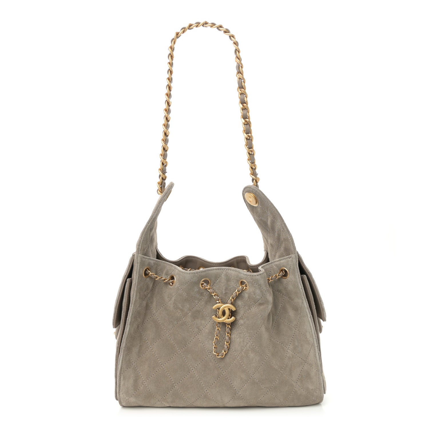 Chanel Suede Quilted Small 25 Handbag Dark Grey