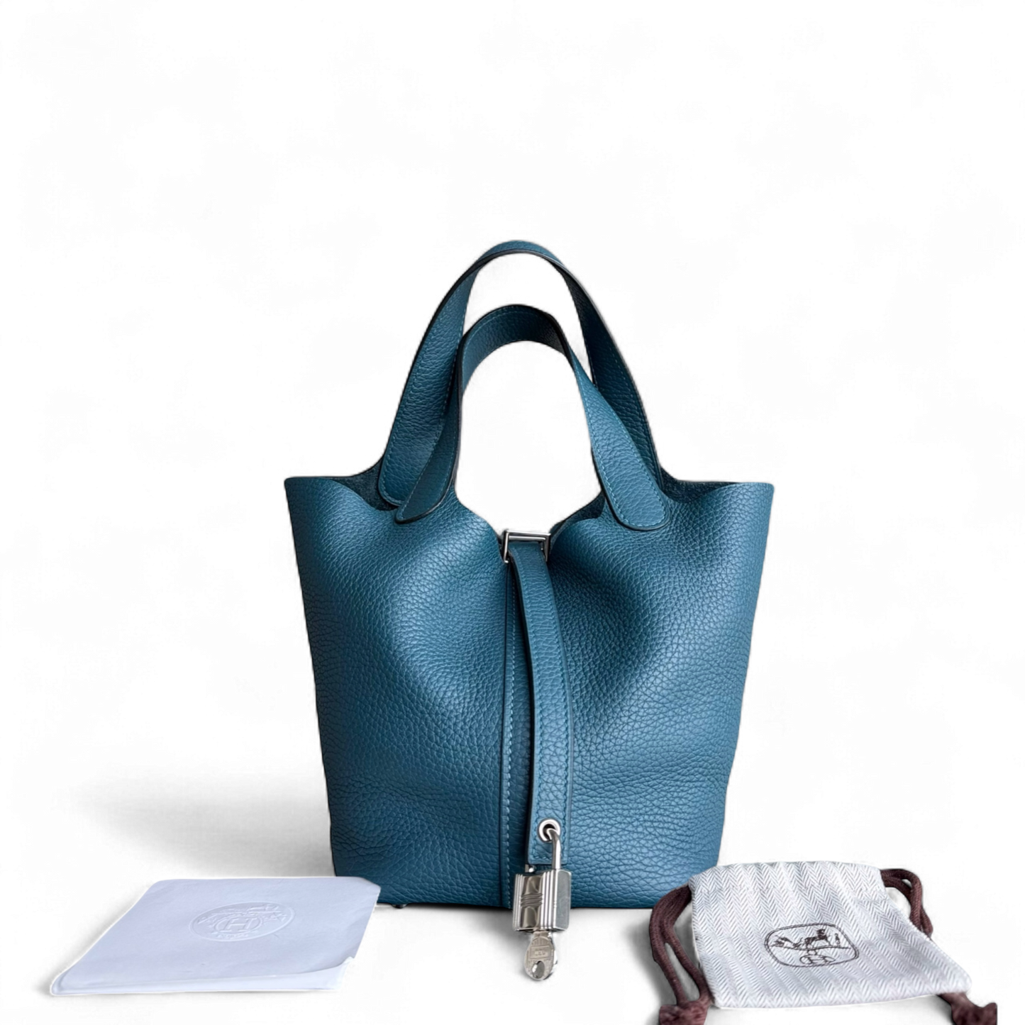 Hermes Picotin Tc Clemence Colvert Palladium Hardware Handbag Leather Blue Silver Travel Bag
