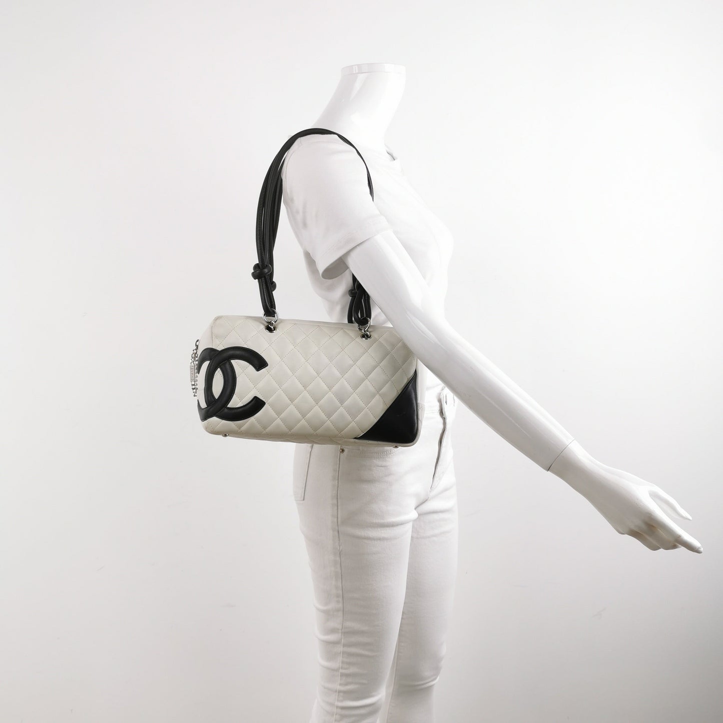Chanel Cambon Calfskin Double Black White Leather Shoulder Bag