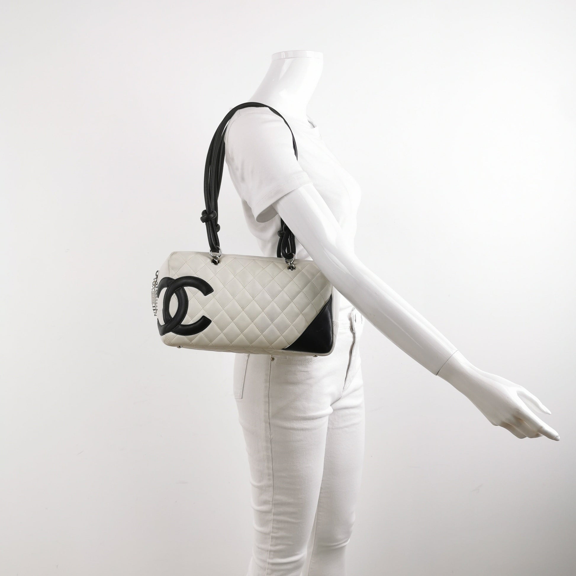 Chanel Cambon Calfskin Double Black White Leather Shoulder Bag