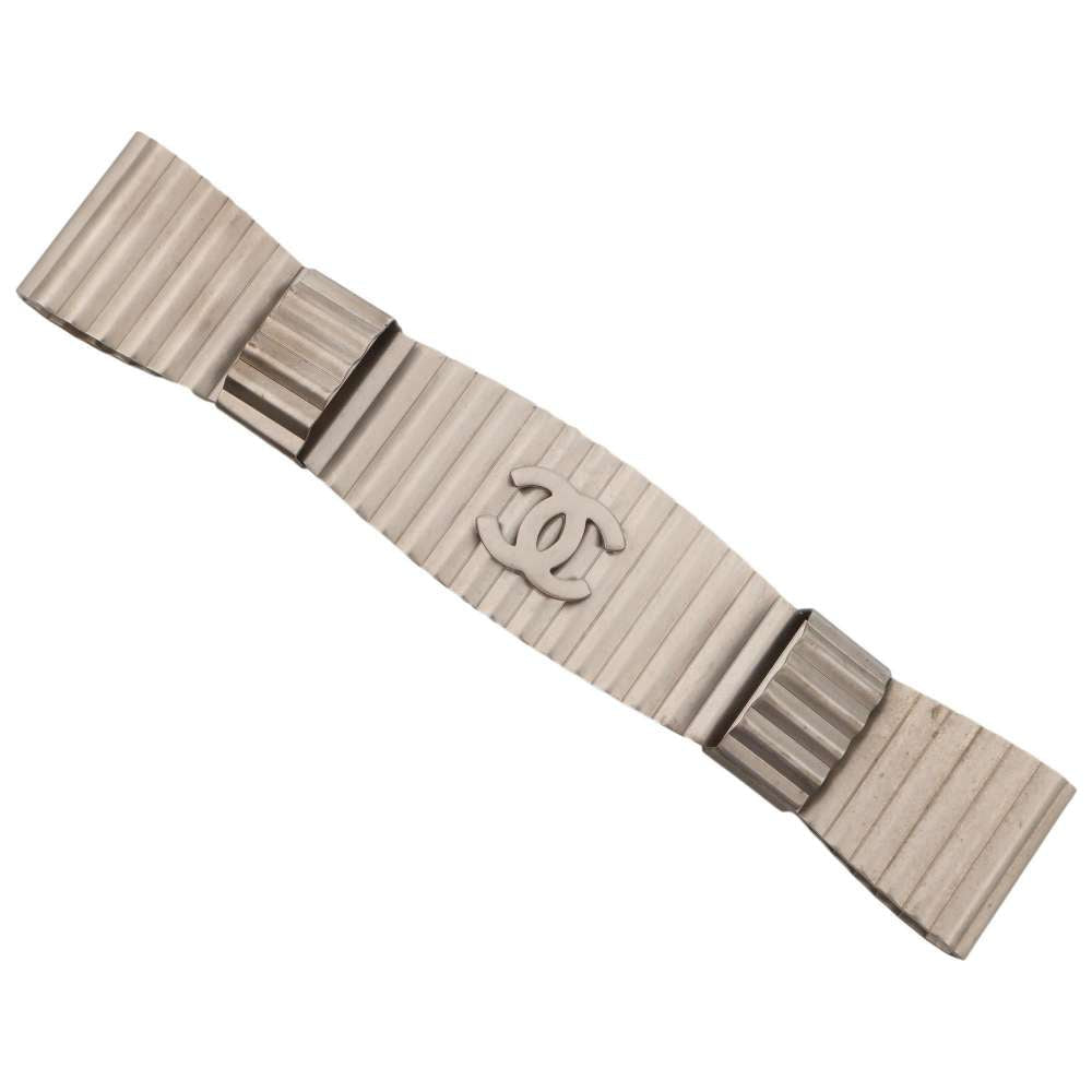CHANEL CC Logo plate barrette Silver Metal