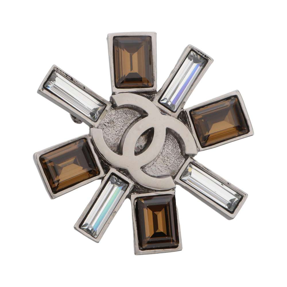 CHANEL CC Logo Brooch Silver Metal