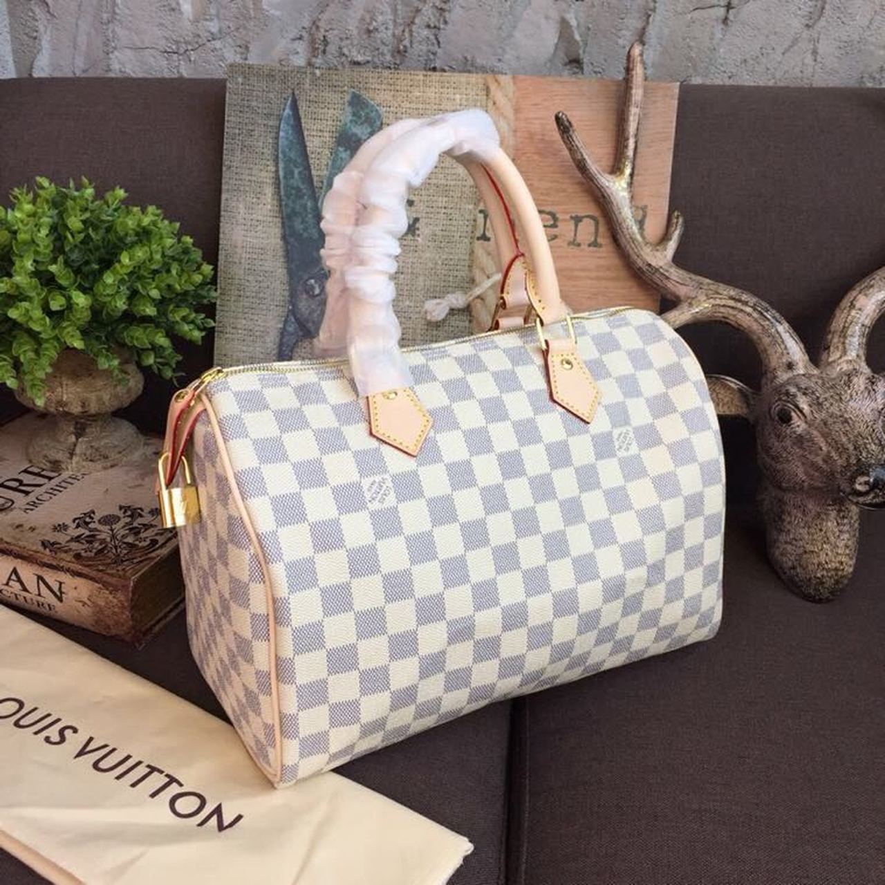 Top Quality Speedy Damier Azur For Women Canvas Travel Bag
