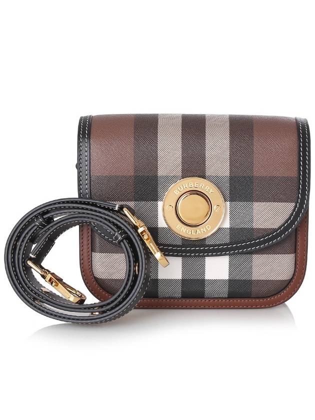 Burberry Luxury Elizabeth Check Shoulder Bag Leather Brown Small