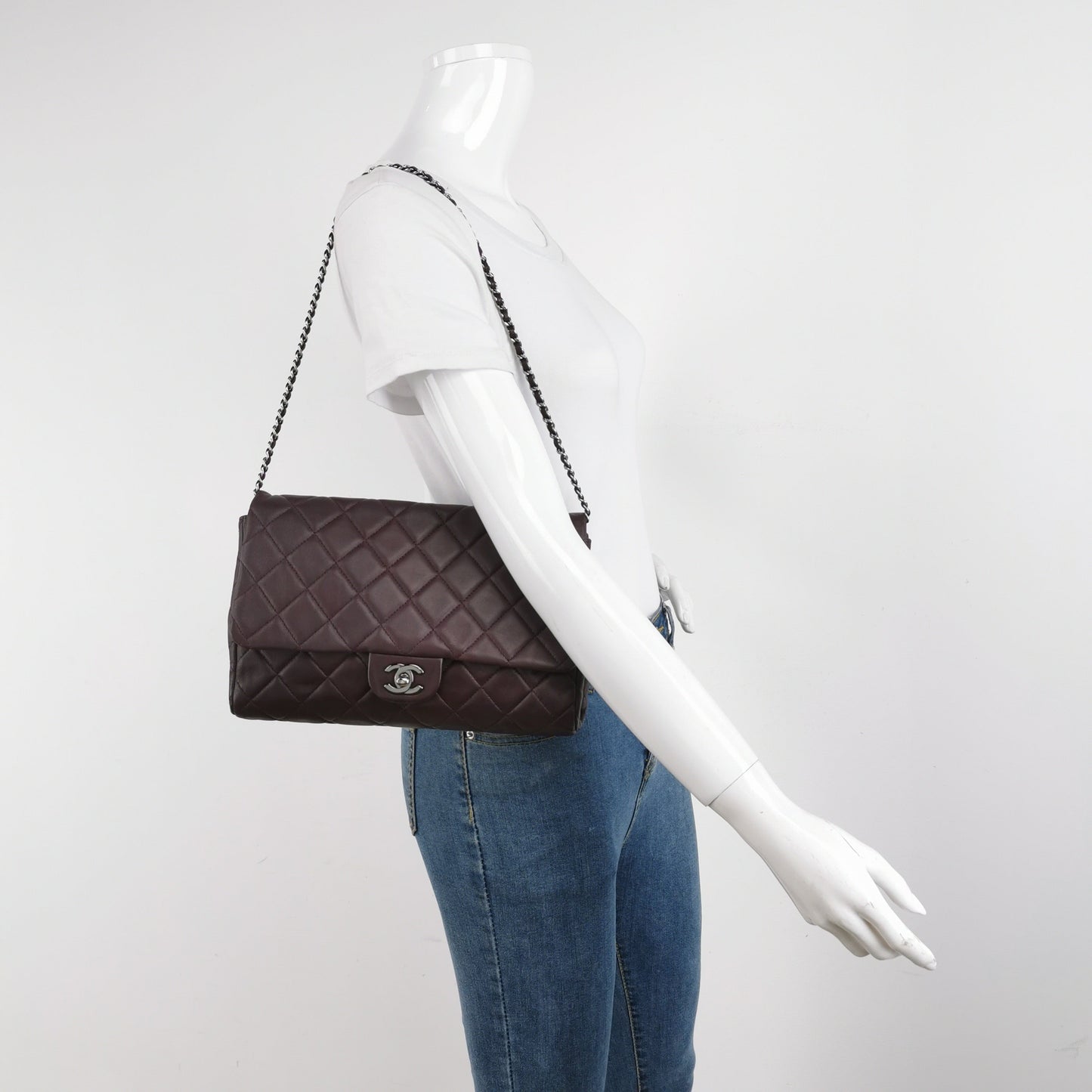 Chanel Envelope Burgundy Wine Lambskin Hardware Silver Leather Shoulder Bag