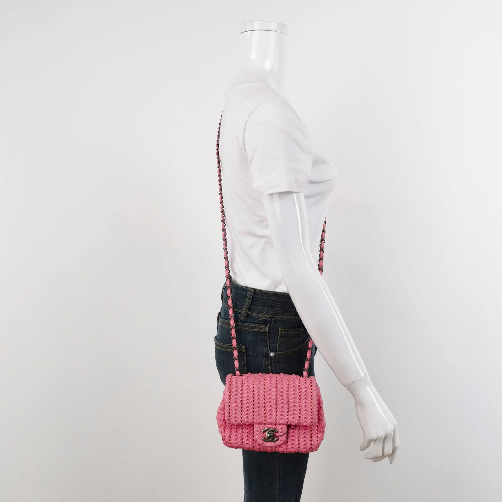 Chanel Square Classic Flap CC Paris Seoul Pink Leather Mini Bag