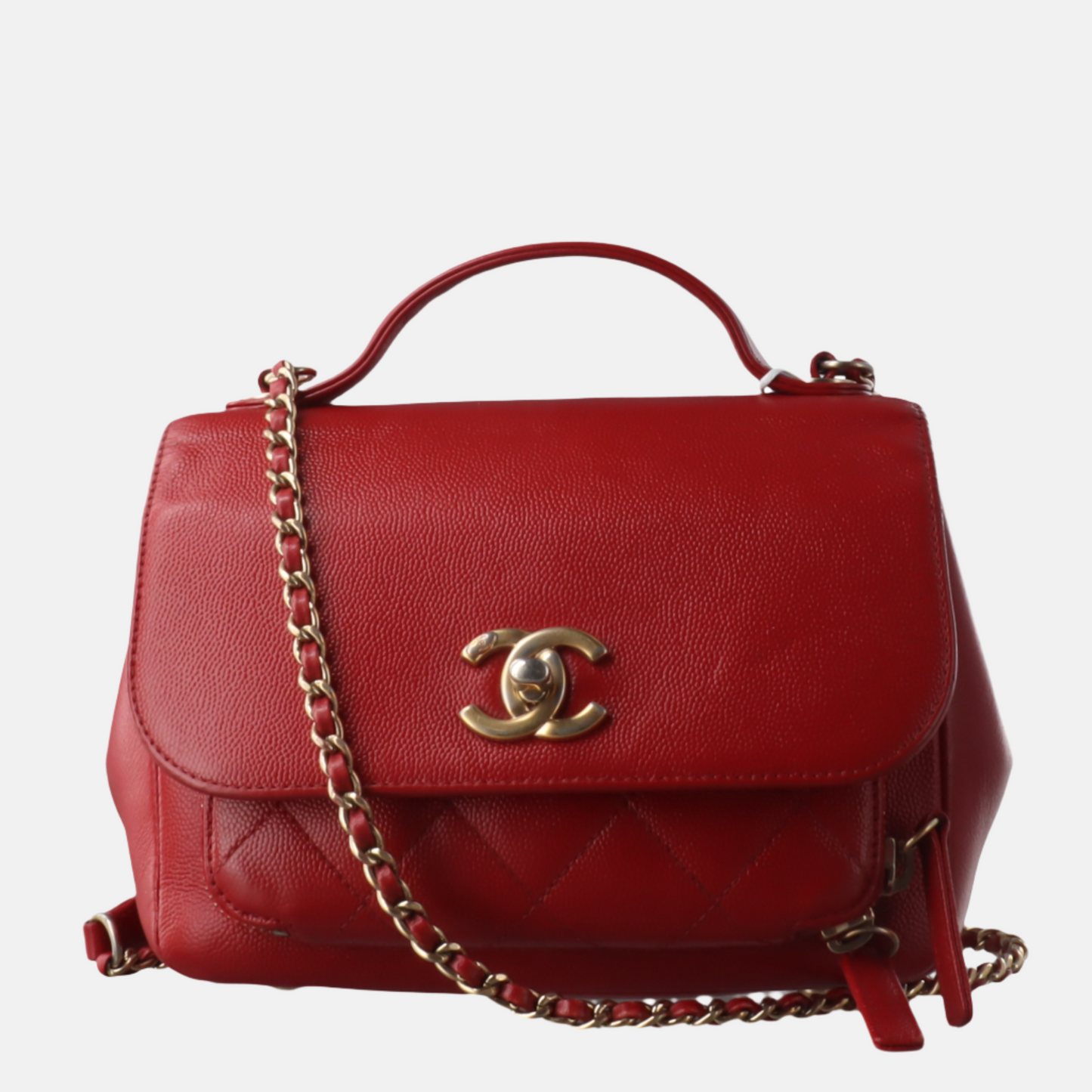 Chanel Business Affinity Caviar Top Handle Red Leather Crossbody Bag