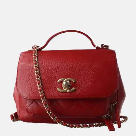 Chanel Business Affinity Caviar Top Handle Red Leather Crossbody Bag