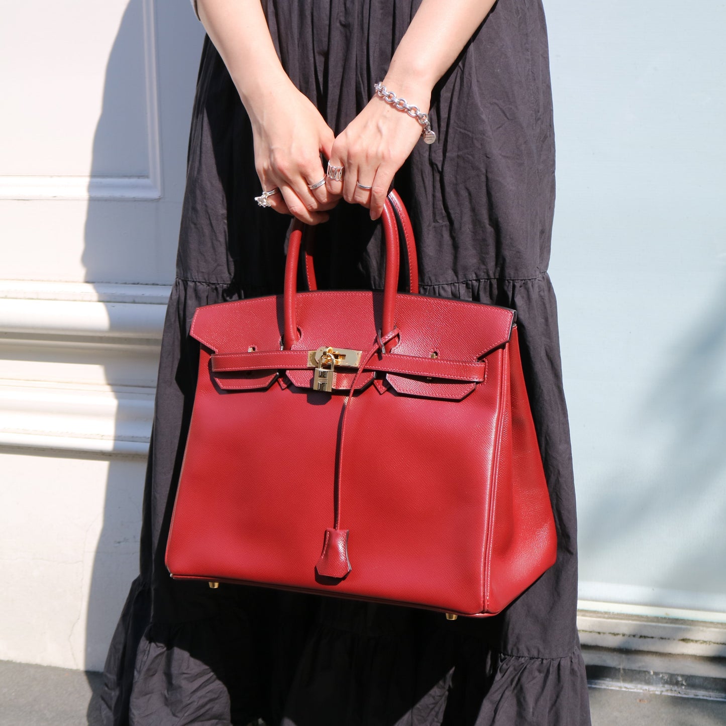 Hermes Luxury Rouge H Courchevel Handbag Travel Bag