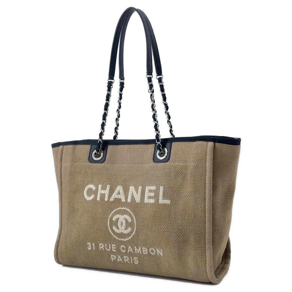 CHANEL Deauville ChainTote Bag Size MM Beige/Black A67001 Canvas