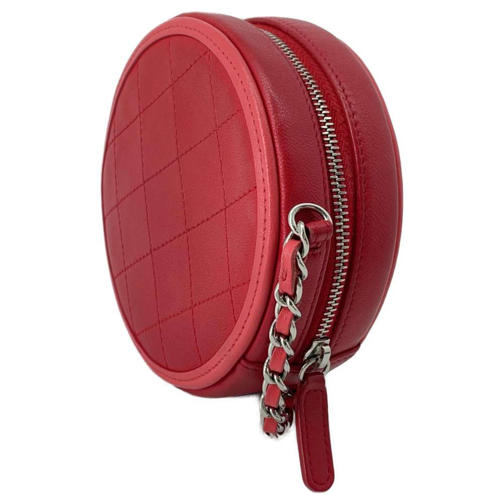 CHANEL CC Logo Round ChainShoulder Bag Red AP0060 Leather