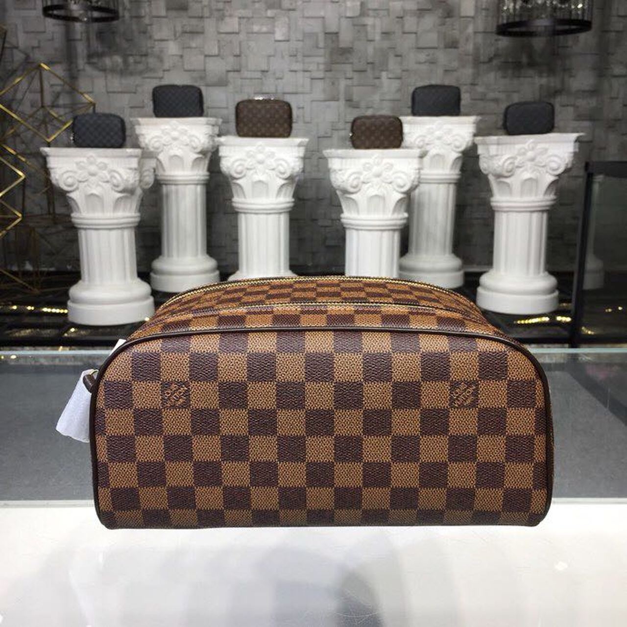 Top Quality King Size Toiletry Damier Ebene Canvas Travel Bag
