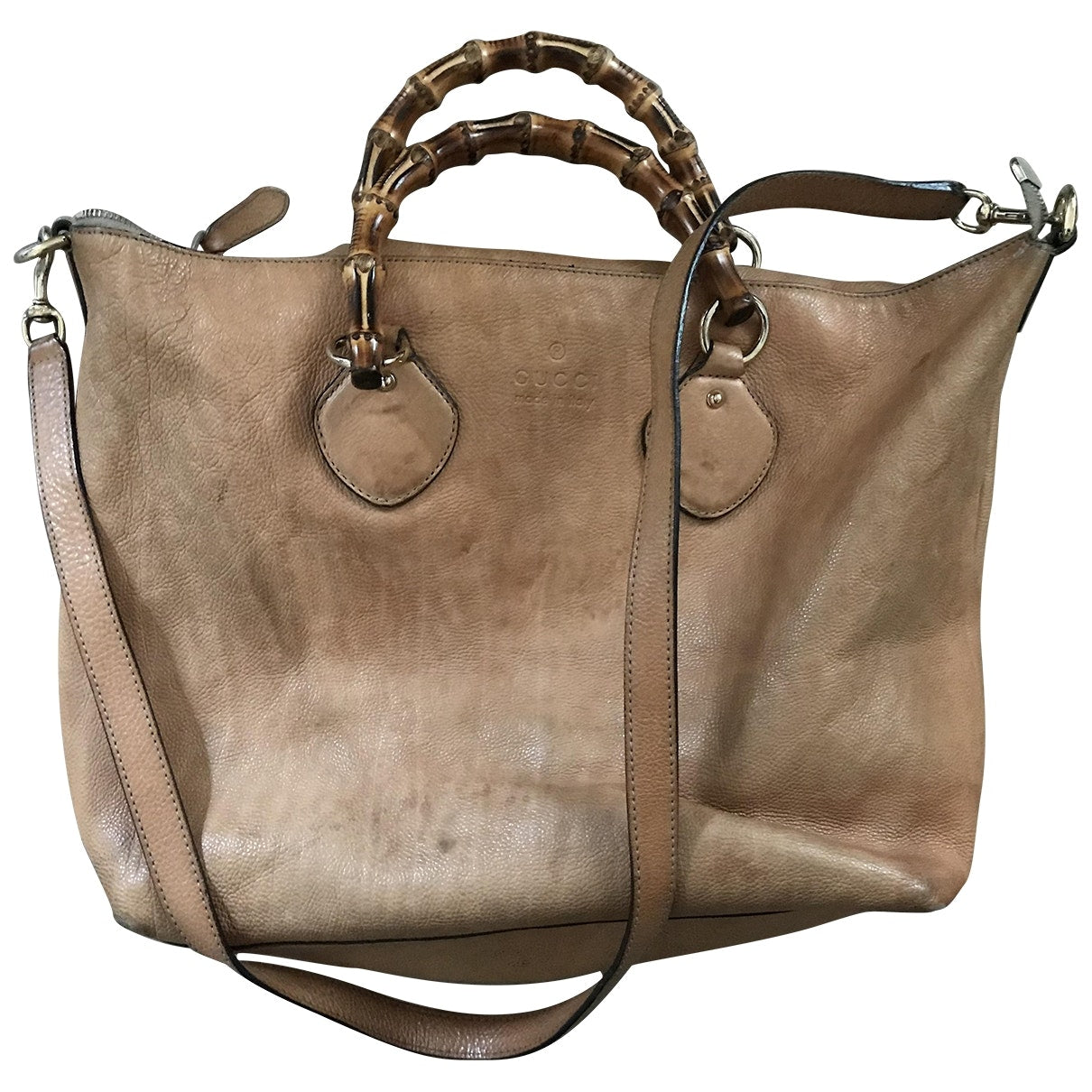 Gucci bamboo beige leather handbag