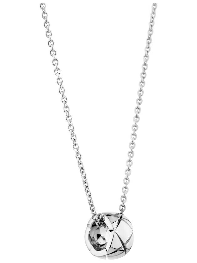 Coco Crush Quilted Motif Pendant Necklace Silver Chanel