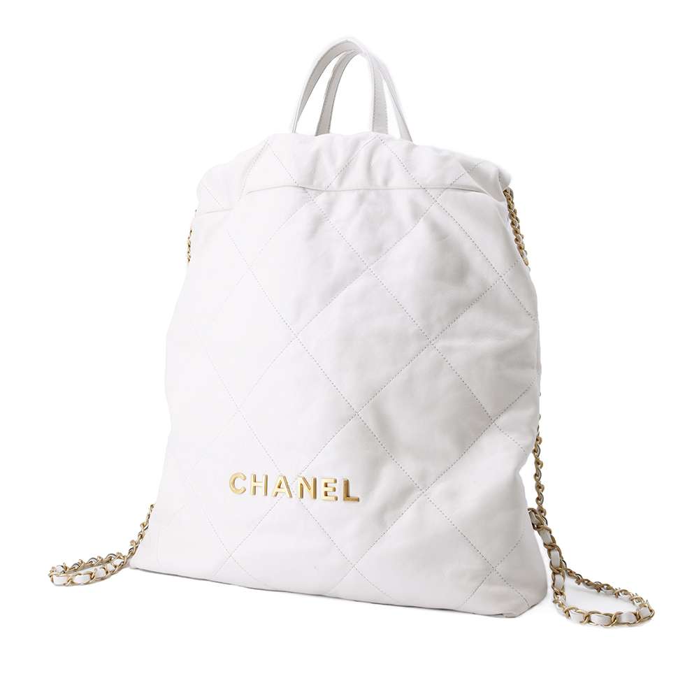 CHANEL 22 Chain Backpack White AS3313 Calf Leather Size Large