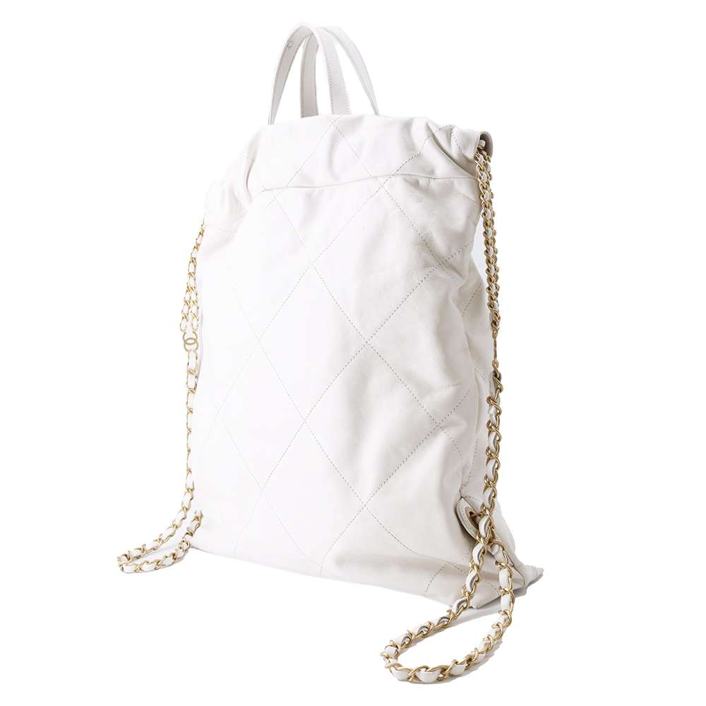 CHANEL 22 Chain Backpack White AS3313 Calf Leather Size Large