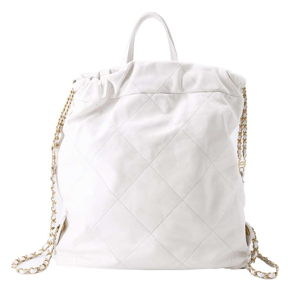 CHANEL 22 Chain Backpack White AS3313 Calf Leather Size Large