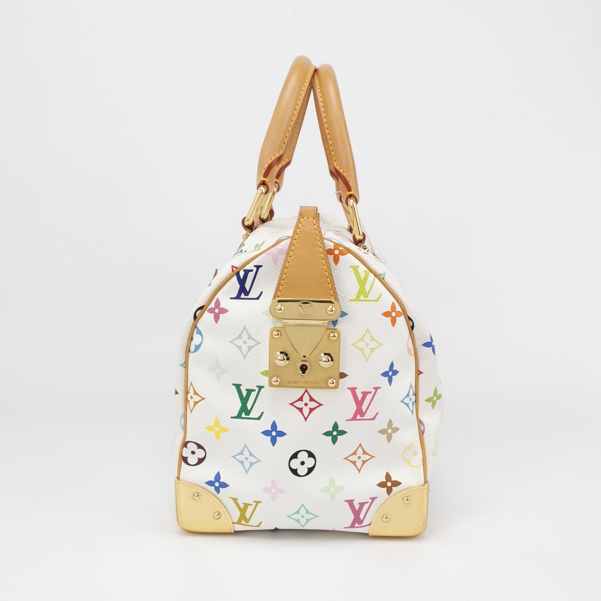 Louis Vuitton x Takashi Murakami Speedy 30 Lock Multicolor White Handbag
