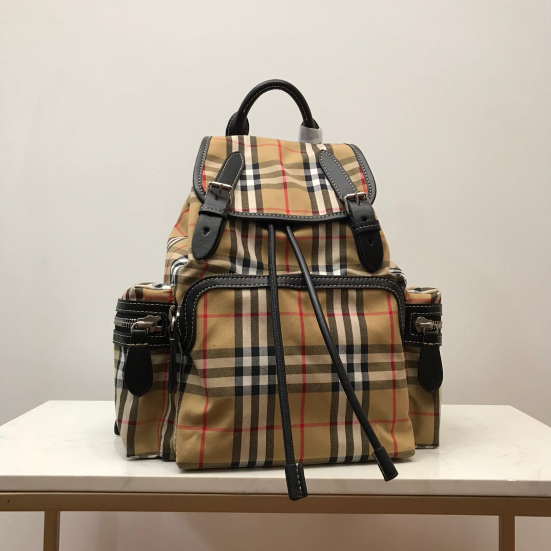 Top Quality Rucksack In Check Cotton Sandy Canvas Medium Travel Bag