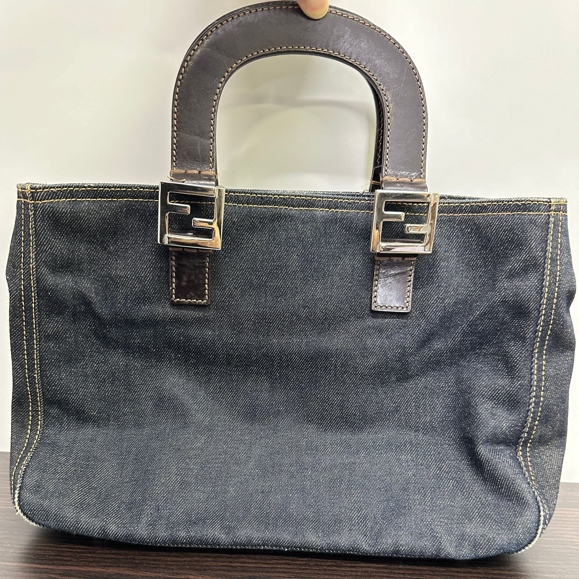 Fendi Handbag and Tote Bag Leather Denim Brown
