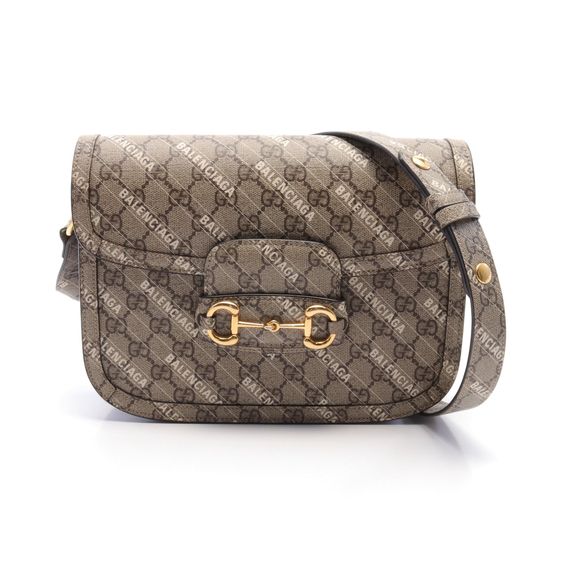 Gucci * Luxury Balenciaga Trending Horsebit White Brown Beige Shoulder Bag 2