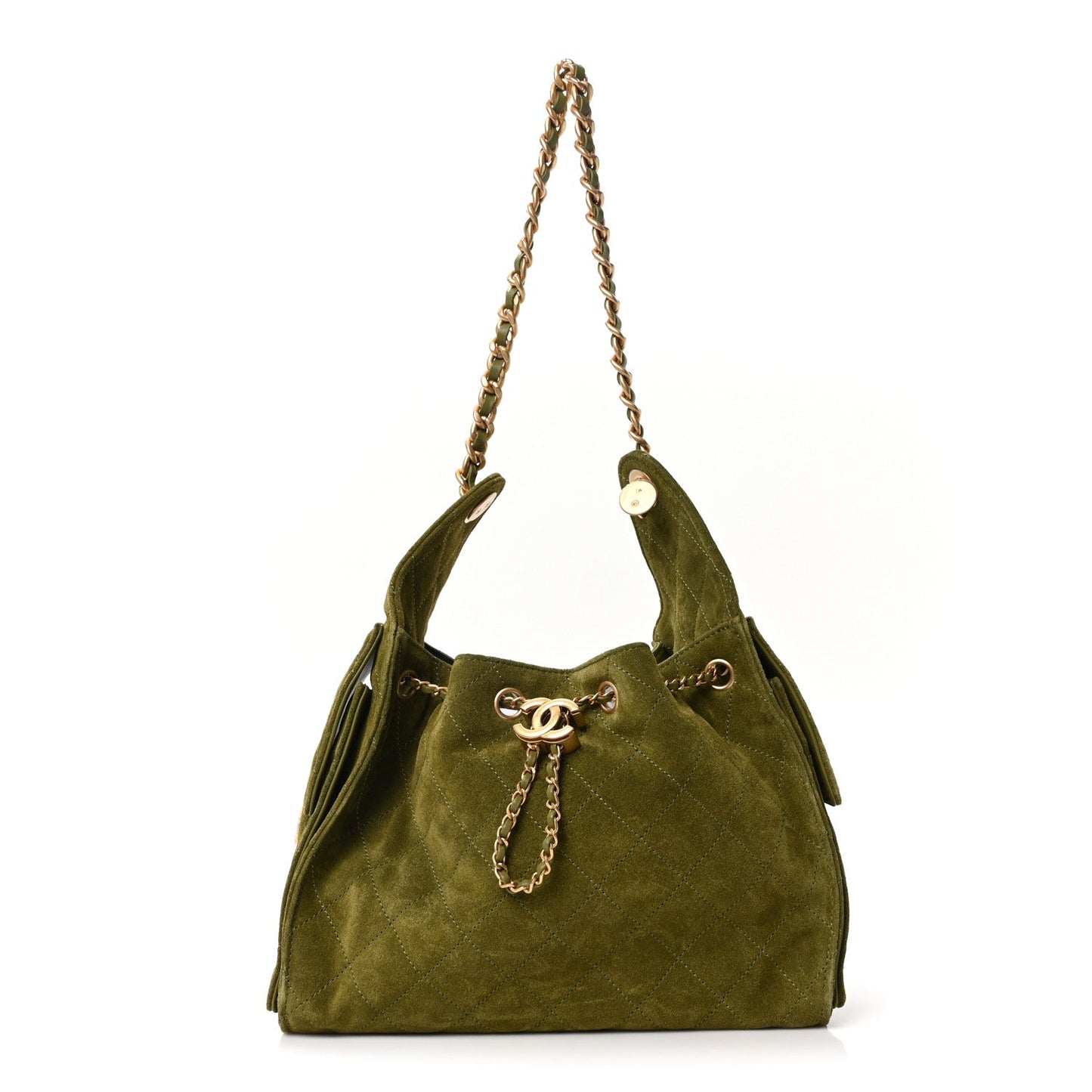 Chanel Suede Quilted Small 25 Handbag Khaki