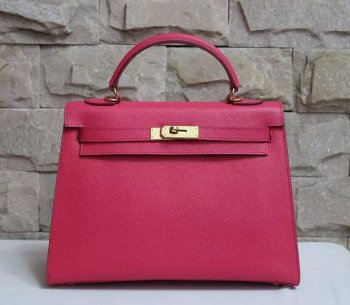Hermes Luxury Kelly Cm Epsom Handbag Rose Leather Gold Travel Bag