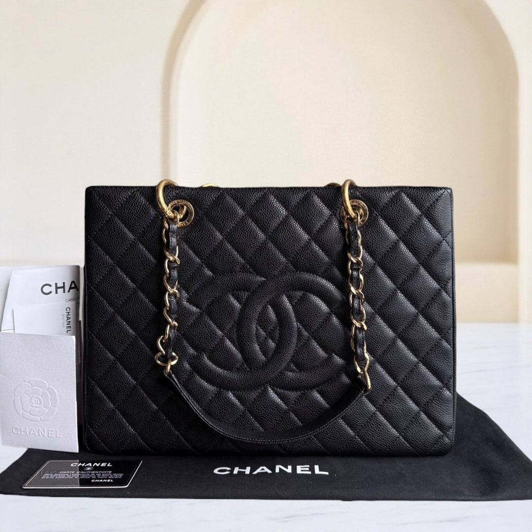 Chanel GST Grand Shopping Tote - Caviar Grained Quilted Black Tote Bag Series 20